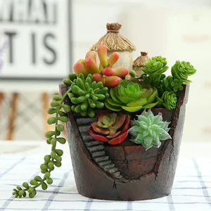 1pc Creative Micro-landscape Succulent Flowerpot Mini Cartoon Ancient House Resin Plant Pots Cute Balcony Garden Crafts Ornament